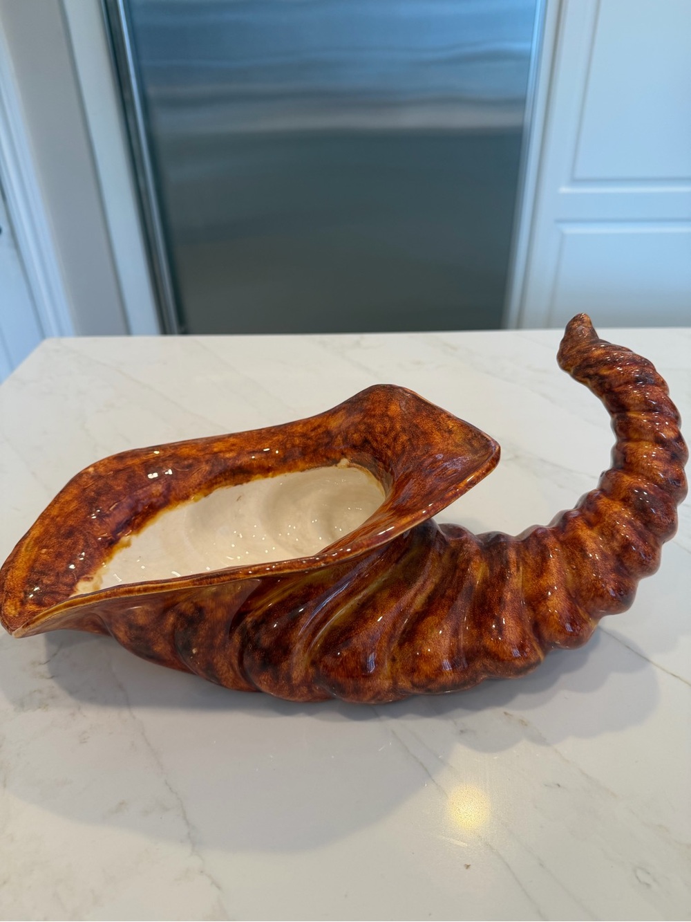 Handmade Ceramic Horn of Plenty Cornucopia Centerpiece Fall Thanksgiving 1970s